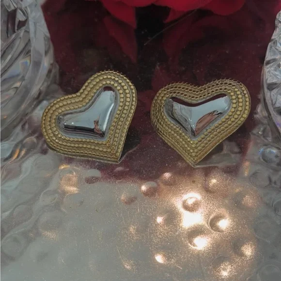 Gold and Silver Heart Earrings - Picture 2 of 2